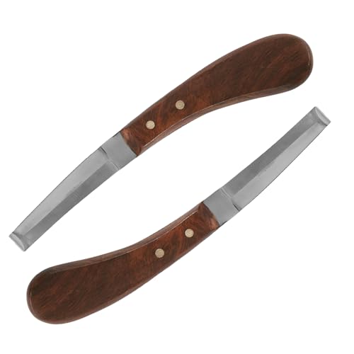 Image of Hoof Knife Double Edged Curved Blade - Stainless Steel Curved Blade Farrier Tool with Wooden Handle, Multipurpose Hoof Trimming Knife for Livestock, 3-Inch Blade, 8.5-Inch Overall