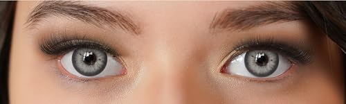 Kontaktlinsen farbig ohne Stärke grau | farbige graue Jahreslinsen | weiche Linsen | 2 Stück Farblinsen + Linsenbehälter | 0.0 Dioptrien | natürliche Farben | Charmiga Luxury Gray