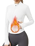AKEWEI Fleece Lined Athletic Jacket Women Sports Yoga Jackets for Women with Pockets and Thumb Hole Fleece White M