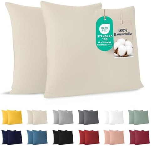 Dreamzie - Kissenbezug 40x40cm - 2er Set - 100% Baumwolle - Beige | Oeko-Tex zertifiziert · mit Reißverschluss · Kopfkissenbezug & Kissenhülle · Jersey · 150 g/m² · Weich · Waschba