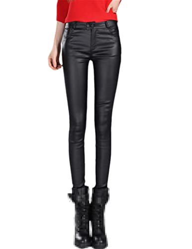 Pantalon en cuir pour femme hiver Sweejim slim élastique taille haute M