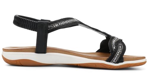 Image of UBFEN Flat Sandals For Women Dressy Arch Support Comfortable Casual Sandal With 2026 Rhinestone Braid Elastic Strap Summer Vacation