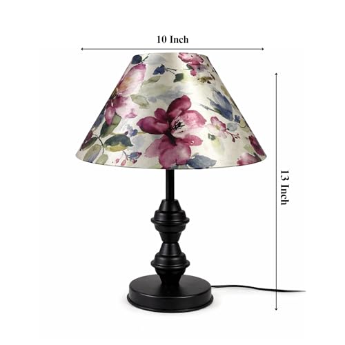 Image of tu casa Modern Table Lamp with Crimson Floral Satin Shade | Metal Iron Base Decorative lamp for Living Room| Study & Home Decor, Designer Table Lamp for Gifting (Pastel Petal Harmony)