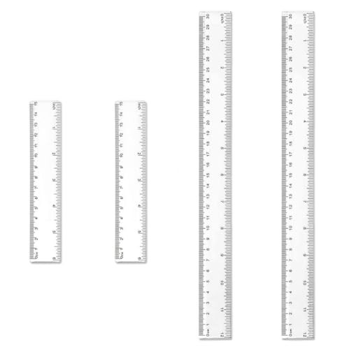 4Plastic Ruler Set Clear Transparent Straight Ruler 15cm/30cm 6inch 12inch Measuring (4)