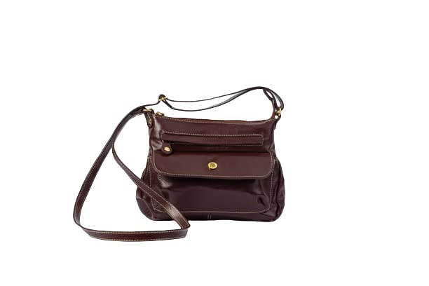 Bolsa Transversal Feminina Selma, Bolsa Tiracolo em Couro Legitimo, Alças Ajustáveis - Betania Couros (Café)