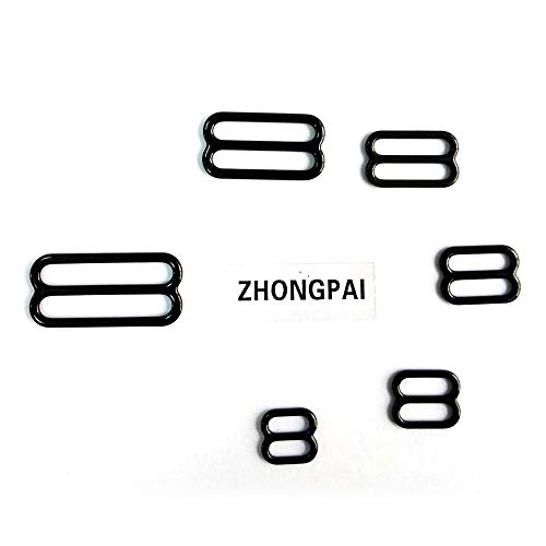 Zhongpai 150 Pcs/Lot Nylon Coated Metal Lingerie Adjustment Strap Slides Hardware Sewing Clips Clasp Hooks For Bra Strp Black Color (20Mm) #TOP3