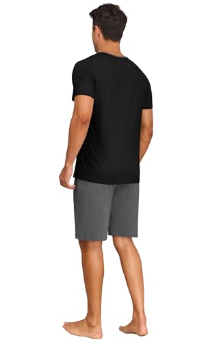Image of PrinStory Mens Summer Pajamas Set Lightweight Pjs Sets Short Sleeve Pajama Shorts Set Soft Sleepwear Loungewear with Pockets