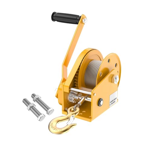 KK-GAL Portable Hand Winch, 1200Lbs Boat Trailer Winch, Manual Operated Two-Way Ratchet Winch, Heavy Duty 1200Lbs Geared Hand Winch, Boat Towing Winch, for Trucks RV Boat,10m Wire