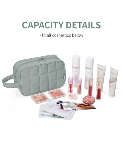 Image of Narwey Quilted Makeup Bag Puffy Make up Bag Cosmetic Bag Organizer, Puffer Travel Toiletry Bag for Traveling Women Girl, Travel Bag for Toiletries, Skincare Medicine Bags (Sage Green)