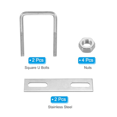 Image of PATIKIL M6x45x75mm Square U-Bolts Kit, 2Set 304 Stainless Steel Square U Shaped Bolts Replacement Parts with Frame Plates and Nuts for Ski Board Sailboat Trailer
