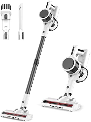 Fykee Vacuum Cleaner, Cordless Vacuum Cleaner with 1.2L Dust Cup and 80,000 PRM Brushless Motor, Stick Vacuum Cleaner with Large Detachable Battery up to 35 mins Run Time (White Grey)