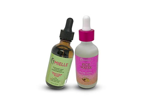 Mielle Organics Rosemary Mint Growth Oil 2 oz and Rice Water Split End Therapy 2 oz Combo Pack,Infused with Biotin to Encourage Hair Growth,Rid of Itchy and Dry Scalp,Strengthen against split ends