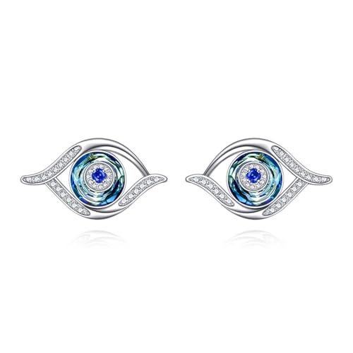 VONALA Pendientes de plata de ley con diseño de ojo malvado, color azul, morado, negro, con cristal azul, amuleto de la suerte, protección contra el mal de ojo, regalo para mujeres, adolescentes y