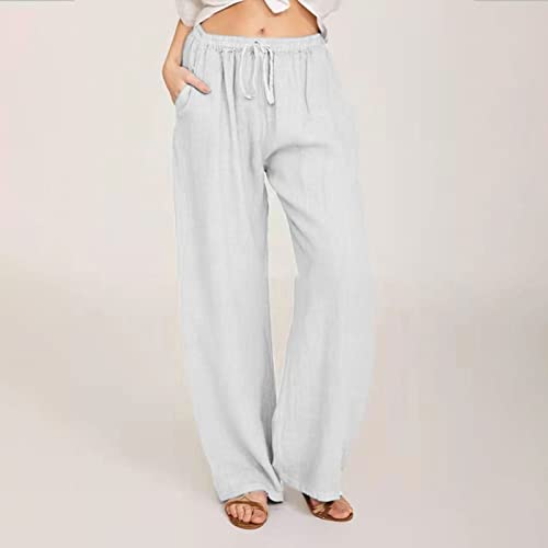 Linen Pants Women Summer 2024 Wide Leg Casual Loose Pant Drawstring High Waist Palazzo Pants Trousers with Pockets2