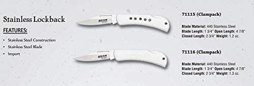 Bear Edge Stainless Steel Lockback Silver Pocket Knife, Smooth Handle, 2 3/4" #TOP2
