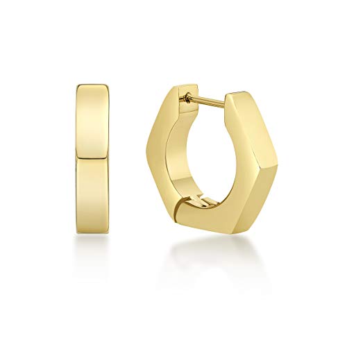 Hexagon Hoop Earrings for Men in Stainless Steel with Black or Yellow Gold Ion Plating 4 mm Wide Hinged Hoop by Metro Jewelry