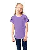 Haloumoning Dziewczęce T-shirty na lato, krótki rękaw, top, casualowy, okrągły dekolt, uroczy, jednokolorowy, fioletowy, 11-12 lat