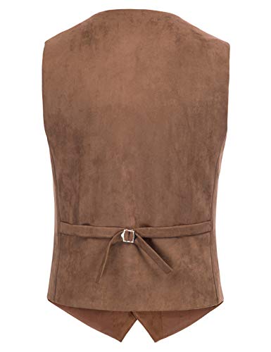 Men's Western Cowboy Suede Leather Suit Vest Casual V-Neck Waistcoat Coffee L #TOP2