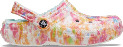 Crocs Unisex-Adult Classic Tie Dye Lined Clogs | Fuzzy Slippers, Orange Zing/Multi, 12 Women/10 Men #TOP4
