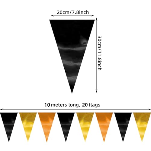 Image of 40M /130FT Black Gold Orange Triangle Pennant Banner Flag Metallic Fabric Bunting Garland for Christmas Wall Hanging,Graduation Decorations, New Years Decorations,Father' Da
