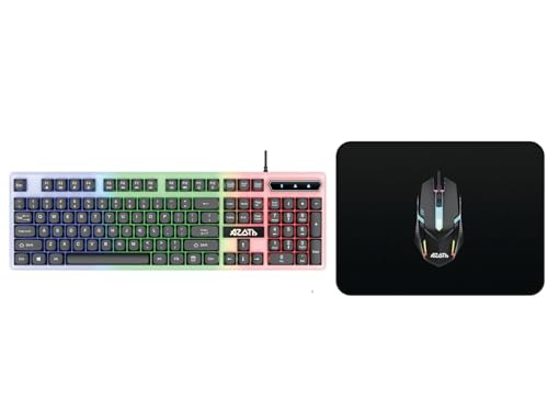 Image of AZOTH Lumen Black Gaming Keyboard and Mouse Combo, 104 Keys USB Wired Membrane Keyboard with Rainbow Light, 3-Button 1200 DPI Mouse, Anti-Ghosting, Mousepad, for PC Laptop Desktop, Wired RGB Kit
