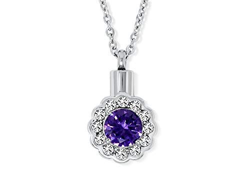 SmartChoice Keepsake Rhinestone Necklace Flower Pendant for Cremation Ashes with Beautiful Presentation Gift Box, Elegant Memorial Jewelry with Stainless Chain and Accessories, (Purple)