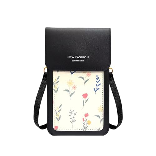 Borsa a Tracolla per Cellulare con Finestra Touch Screen Donna per PU a Spalla Portafogli per Shopping Viaggio Nero
