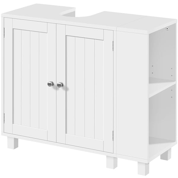 Yaheetech Waschbeckenunterschrank, Unterschrank, Badezimmerschrank mit 2 Türen, rechts oder Links austauschbar, Badschrank, höhenverstellbare Ablage, Weiß, 75x30x62 cm