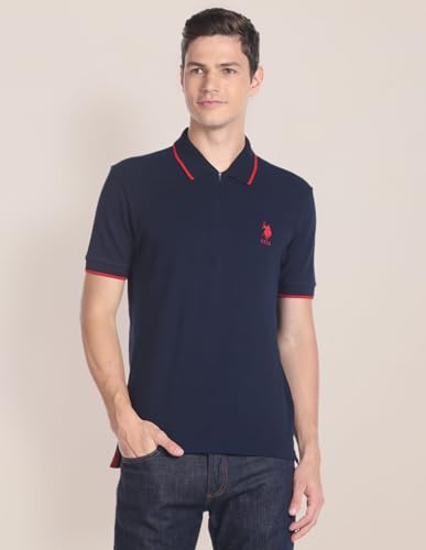 Image of U.S. POLO ASSN. Knitted Slim Fit Polo T Shirts for Men - 100% Cotton, Half Sleeves Mens Tshirt