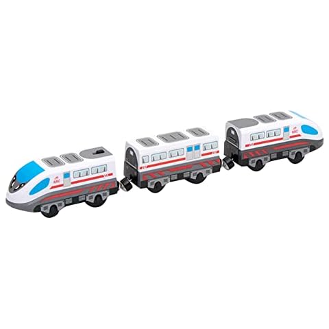 Uposao Battery Operated Locomotive Train Toys Magnetic Locomotive Train Model Set High Speed Model for Children Wooden Track for Boys and Girls, Yellow,blue,white,red Cover