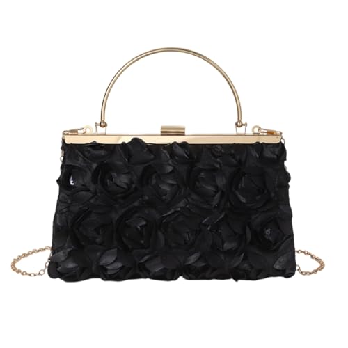Luxurious Handbag Rose Decoration Evening Bag Stylish Shoulder Purse with Chain Strap For Bride And Bridesmaids
