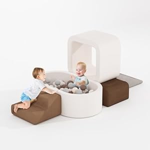 BanaSuper Kit de juego suave para niños, equipo de juego suave para niños pequeños, pozo de pelota de espuma, bloques de escalada con piscina de pelotas, parque de escalada y gateo, juguetes