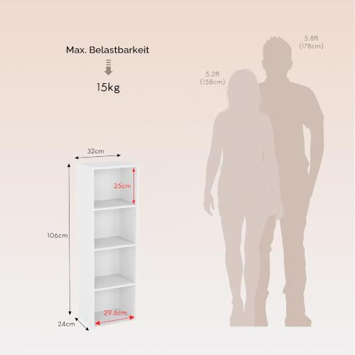 Vida Designs Oxford Bücherregal mit 4 Ebenen, würfelförmig, weiß, Holz-Regaleinheit für Büro, Wohnzimmermöbel – Ansicht 3