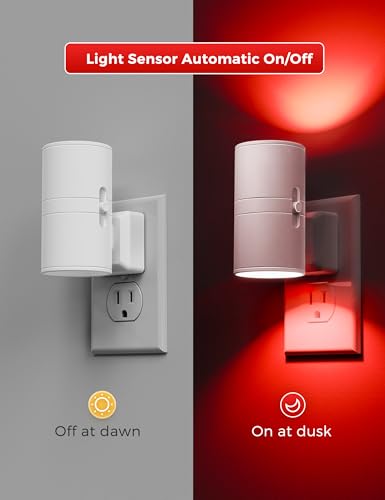 Image of L LOHAS LED Night Light, Red Night Lights Plug into Wall, LED Nightlights, Light Sensor, Steep Aid Red, Dimmable Nightlight for Christmas, Holiday Decor, Party, Hallway, Bedroom, 2 Pack