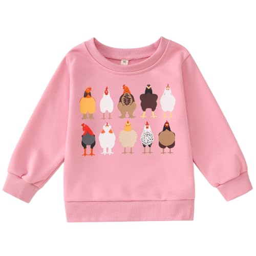 AG AGUU Toddler Boys Girls Thanksgiving Sweatshirt Cute Turkey Graphic Shirt Funny Chicken Print Pullover Tops Holiday Outfit(Pink,5-6T)