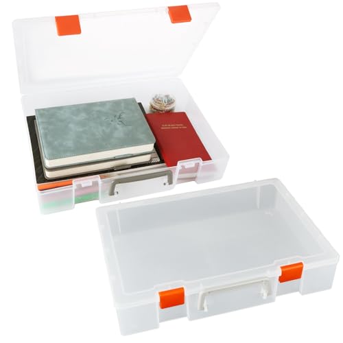 Image of 2 Pcs Craft Storage Box, 1-Compartment Clear Craft Organizer Box with Buckle Lid, Plastic Storage Case for Small Item Storage