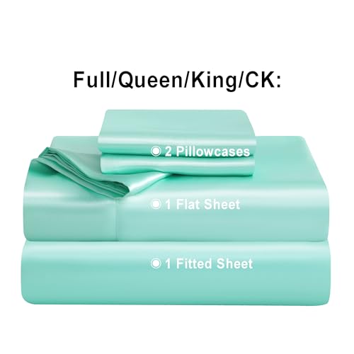NTBAY California King Satin Sheet Set, 4 Piece, Turquoise Blue - image 4