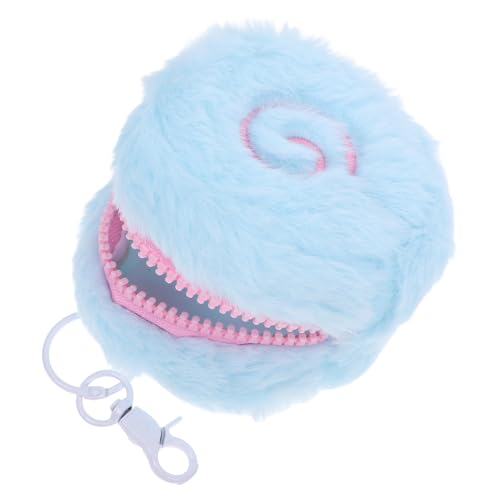 LUOZZY Cute Cartoon Round Plush Coin Purse with Zipper Kawaii Keychain Pendant for Earphones Data Cables Blue2