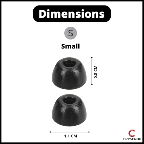 Image of Crysendo Soft Ear Tips for Jabra Elite 75t / 65t / Active / 7 Pro /Elite 3 / Elite 4 Earphones | Noise Isolating Replacement Memory Foam Eartips (2 Pairs - Small) (Black)