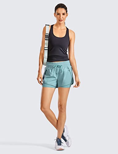Crz Yoga Women's Mid Waisted Workout Running Shorts With Liner 3'' - 2 In 1 Athletic Sport Tennis Gym Shorts Zip Pocket Light Grayish Blue Small #TOP4