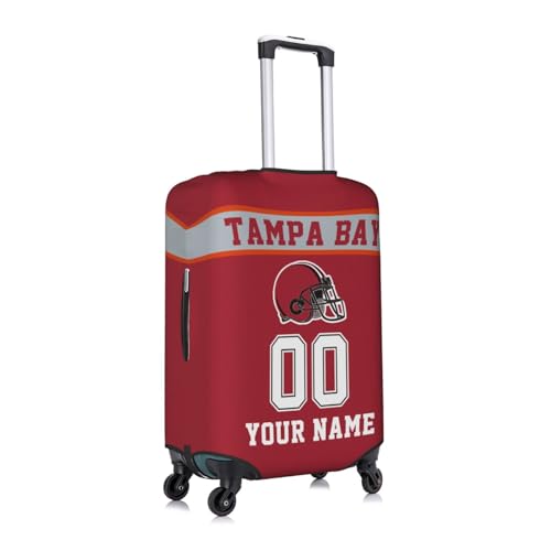 Image of Custom Tampa Bay Luggage Cover Personalized Football Style Suitcase Cover with Name Number Customized Washable Elastic Sports Travel Suitcase Protector for Business Vacation Gifts
