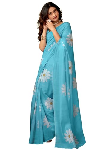Image of Satrani Women's Chanderi Cotton Printed Ready To Wear One Minute Pre Pleated Readymade Saree with Unstitched Blouse Piece