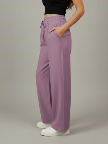 Image of Leriya Fashion Women Relaxed Fit Wide Leg Trousers | Malai Cottage Elastic Drawstring Wide Leg Pants for Women | Casual Straight Lounge Pants with Pockets | Stylish Everyday Office Outfit Bottom Pant