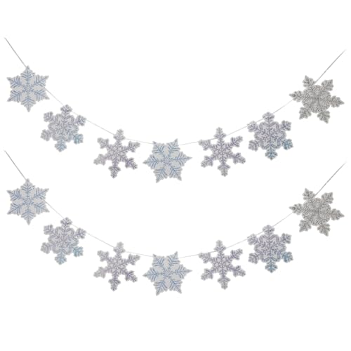 2 Pack Frozen Snowflake Gradient Glitter Snowflake Banner for Winter Wonderland Xmas & Birthday Parties
