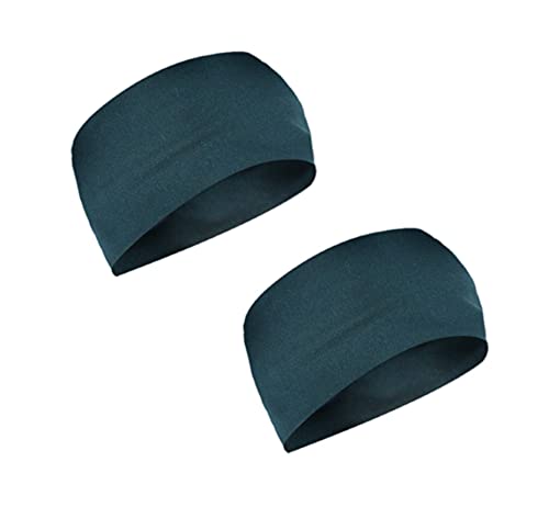 De-Ultimate Set of 2 Pcs Premium Peacock Blue Color Wide Moisture Wicking and Non-Slip Men’s and Women’s Sport Athletic Running/Fitness/Yoga/Workout/Gym/ Sweat Head Band