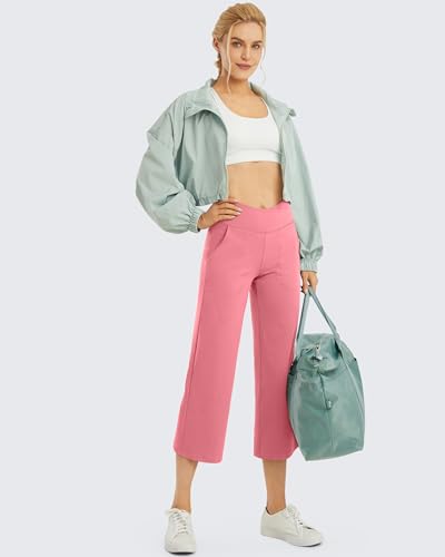 Image of G4Free Capri Pants for Women Wide Leg Yoga Dress Capris with Pockets Cross Loose Casual Work Crop Pants