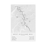 Póster de las rutas de senderismo escocesas de larga distancia, lienzo para decoración de pared, pinturas para sala de estar, dormitorio, decoración de 20 x 30 pulgadas (50 x 75 cm)