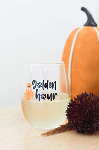 Drinking Divas Golden Retriever Golden Hour Stemless Wine Glass Fun Gifts for Women, Mom, Best Friend, Sister, Girlfriend, Wife, Cute Dog Lovers - Adorable Mother's Day or Birthday Present