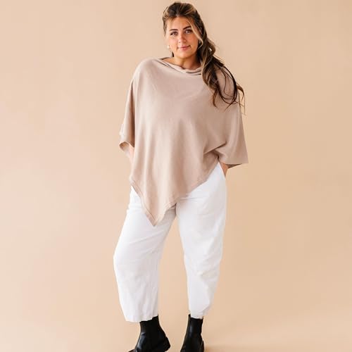 Image of MakeMake Organics Knit Breathable Nursing Cover Up for Breastfeeding - Soft GOTS Certified Organic Cotton Breastfeeding Cover Up for Women - Privacy Feature, Sand