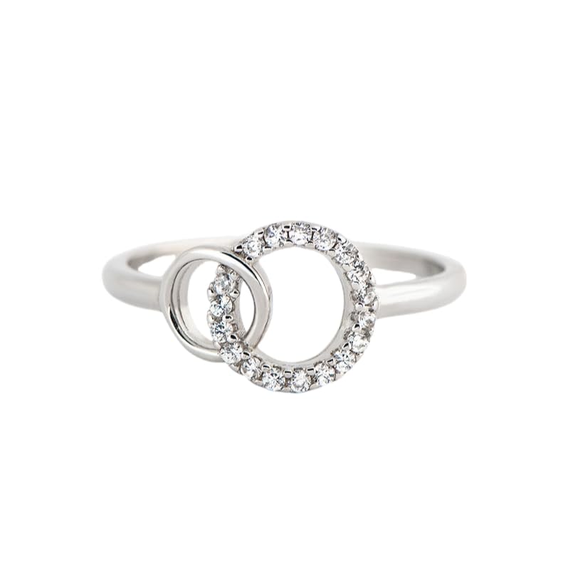 Bague double cercle argent 925 femme zircon AAA alliance anneau ajustable 6-10